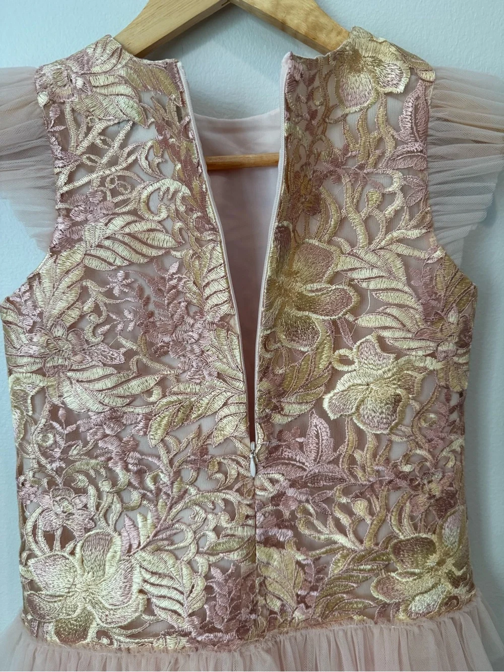 Nha Khanh Girls Blush Gold Embroidered Tulle Party Dress Formal Fancy Size 10